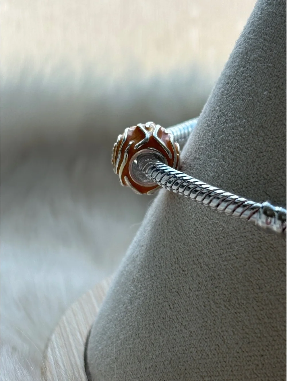 Pandora Golden Orange Enamel Rose Charm Sterling Silver